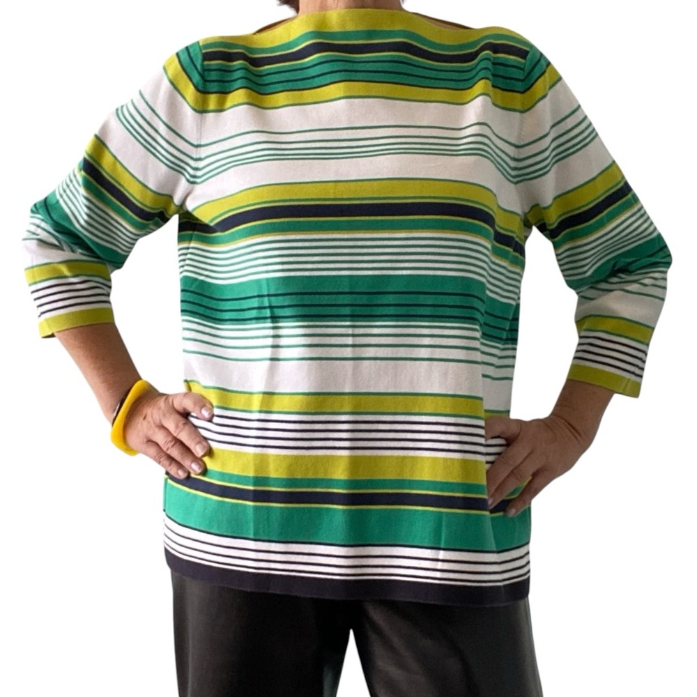 Liz Claiborne 100% cotton multicolour striped boatneck knit top, Size 1X EUC
